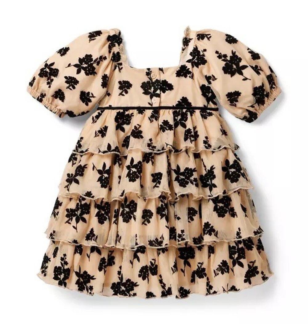 Janie and Jack Girls Grand Entrance Dress Almond Latte Floral Velvet Ruffle 10